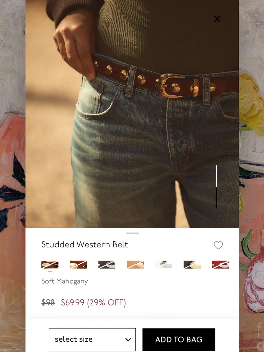 NWT Madewell Soft Mahogany Studded Belt with Gold Hardware - XL